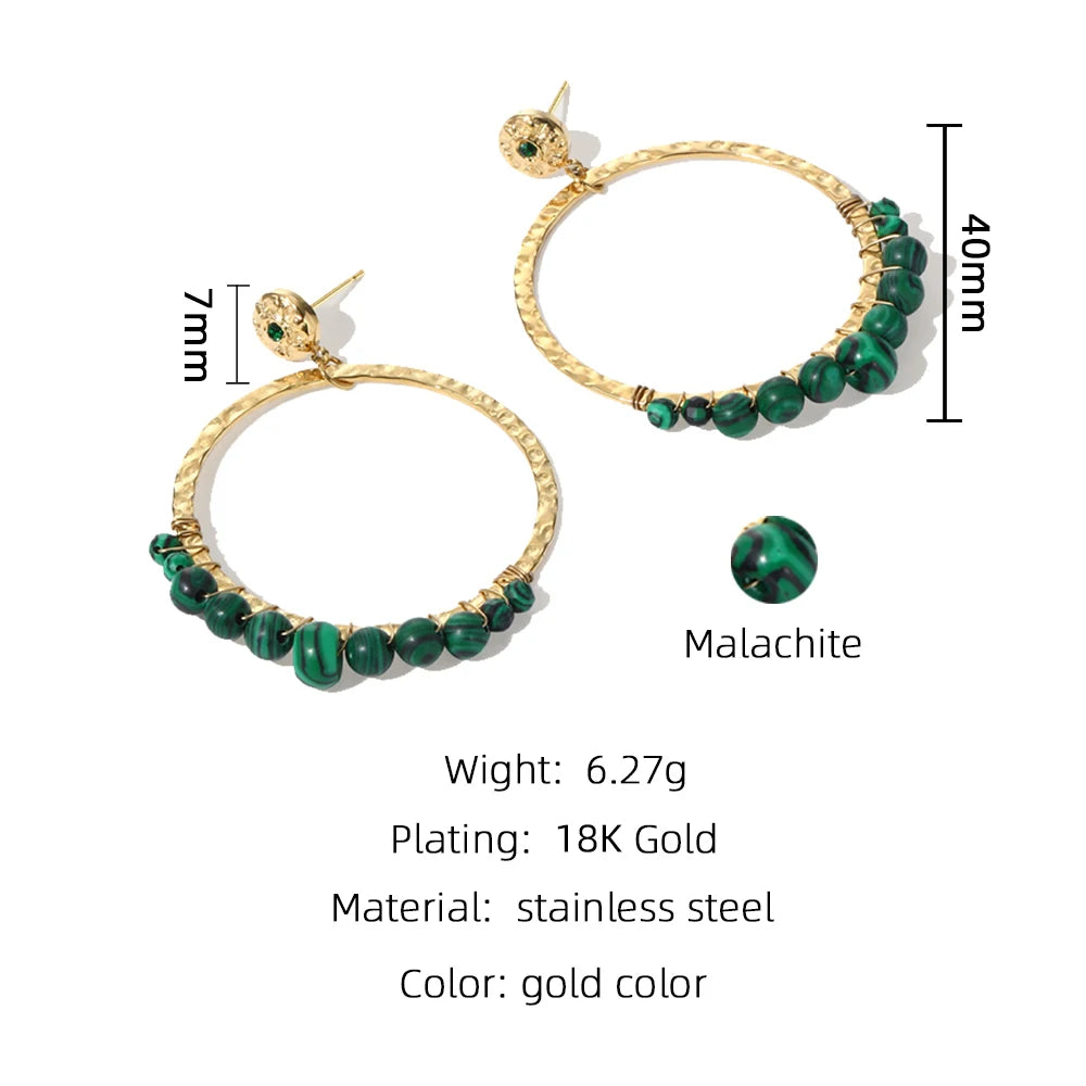 18K Gold Plated Drop Earrings - Natural Stone Fashion Earring 18K Gold Plated Drop Earrings - Natural Stone Fashion Earring